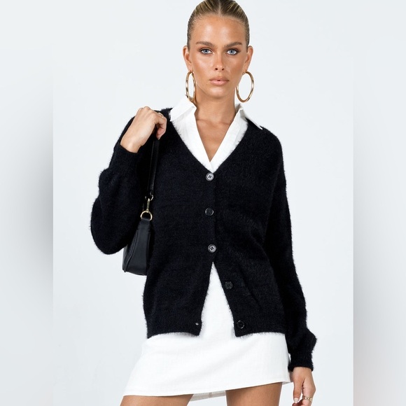 Princess Polly Black Fuzzy Vienah Sweater - Picture 1 of 6